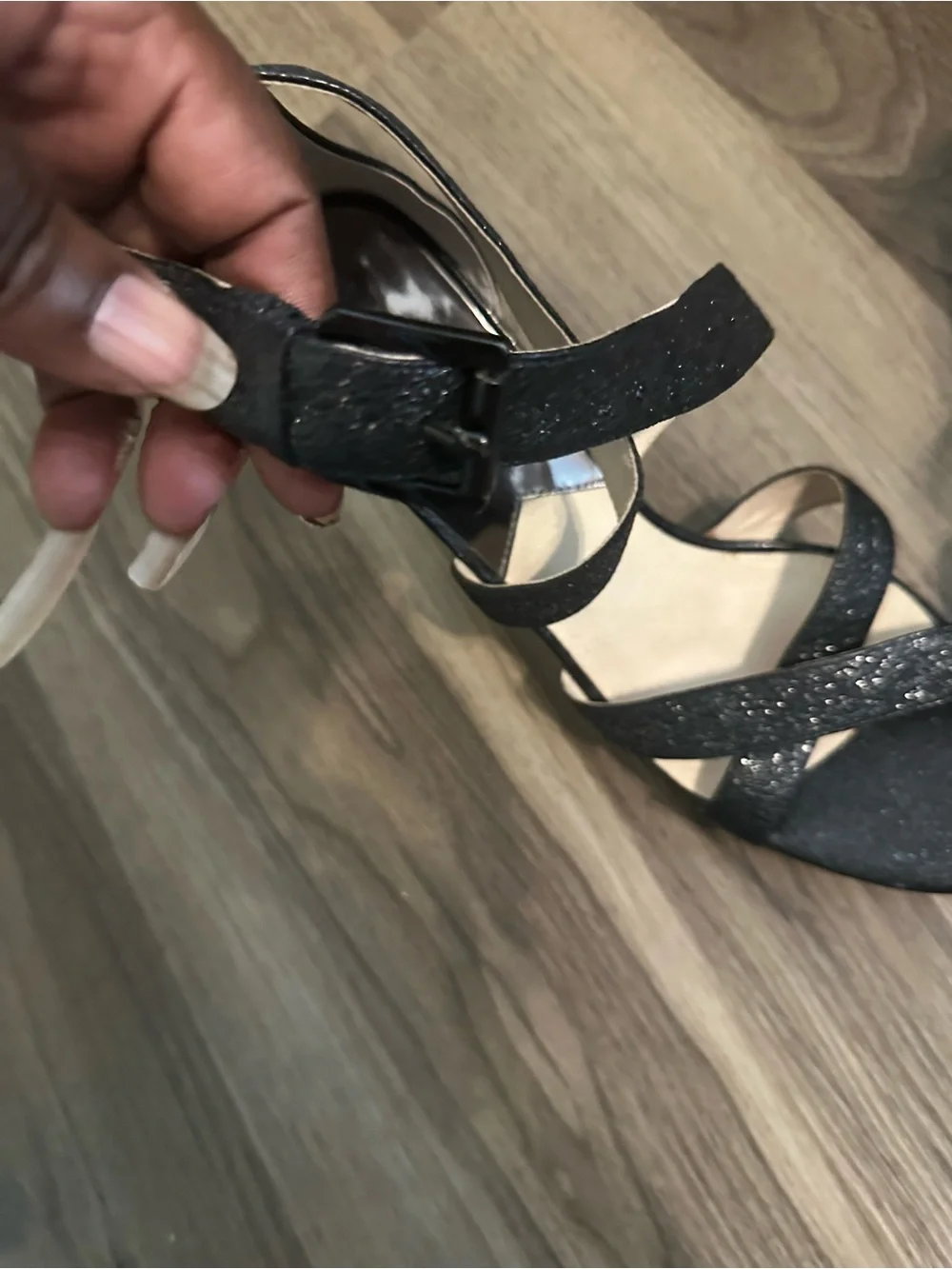 Michael Kors Black Glitter Crisscross Strap Heels